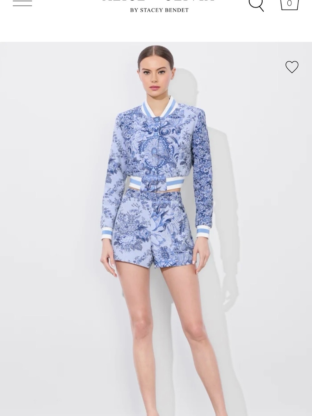 Floral Jacquard Blue Women's Knit Shorts - Picture 3 of 7